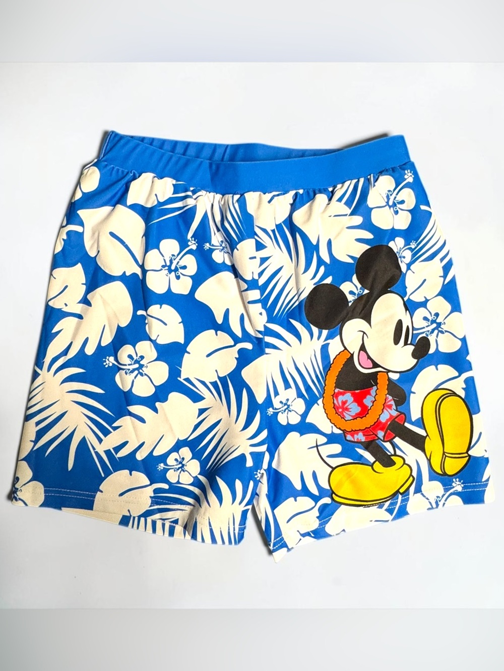 NWT Disney Mickey Mouse Boys Swim Trunks Size 6-7 Tropical Hawaiian Blue UPF 50